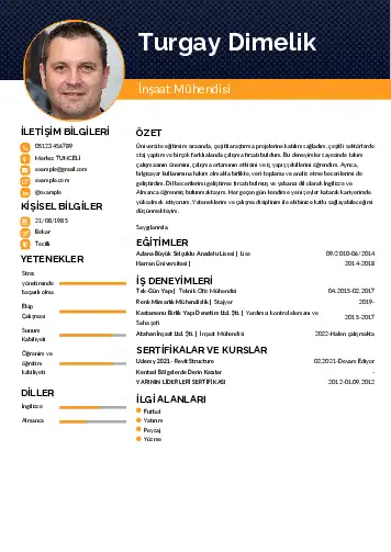 İnşaat Mühendisi Cv Örnekleri cv indir